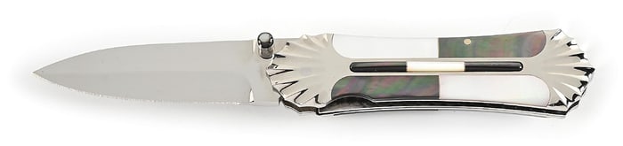 CUSTOM MADE KOJI HARA MOTHER-OF-PEARL ORNATE LINER LOCK FOLDER.