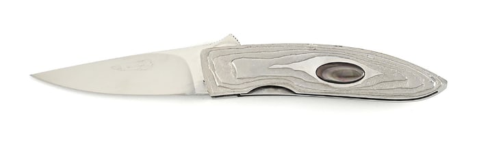 CUSTOM MADE KOJI HARA BLACK LIP MOTHER OF PEARL ORNATE LINER LOCK FOLDER.