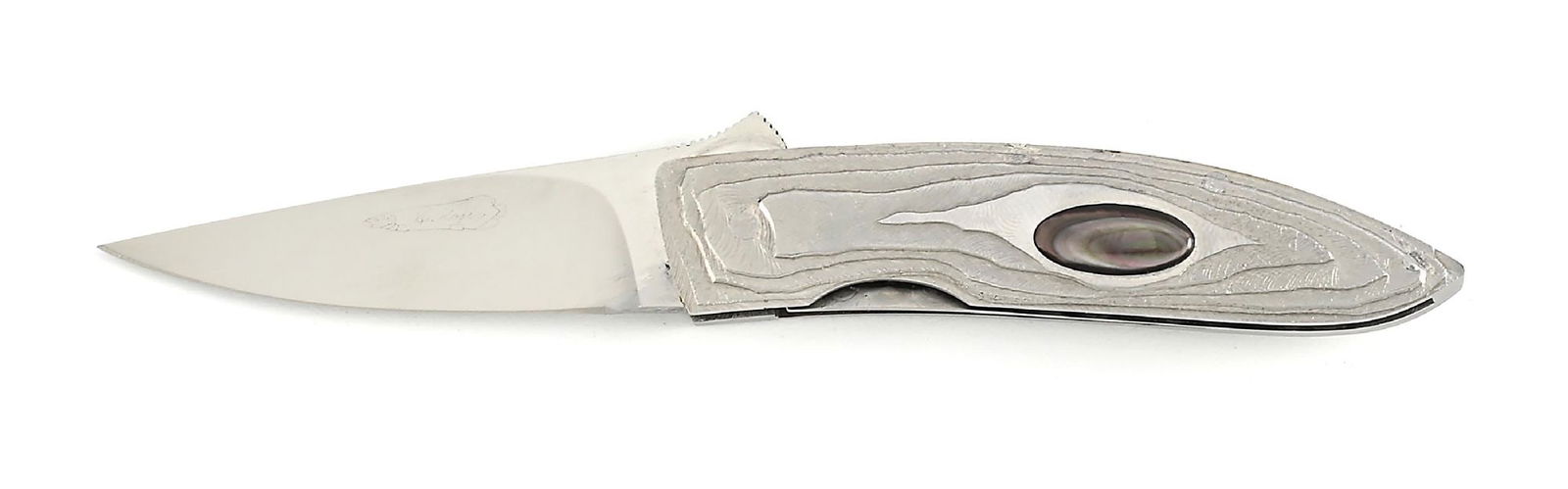 CUSTOM MADE KOJI HARA BLACK LIP MOTHER OF PEARL ORNATE LINER LOCK FOLDER. (1 of 6)