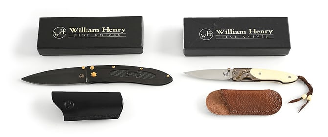 LOT OF 2: WILLIAM HENRY L20-PC1 SPECTRUM AND T10 TWIST FOLDING KNIVES.