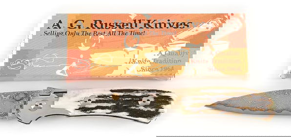 AG RUSSELL K87CW-S ONE-HAND KNIFE DAMASCUS BLADE WITH STAG HANDLES.