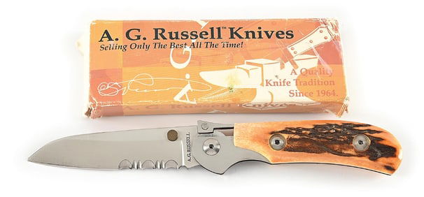 AG RUSSELL K87PH-S ONE-HAND KNIFE WITH RED STAG HANDLES.