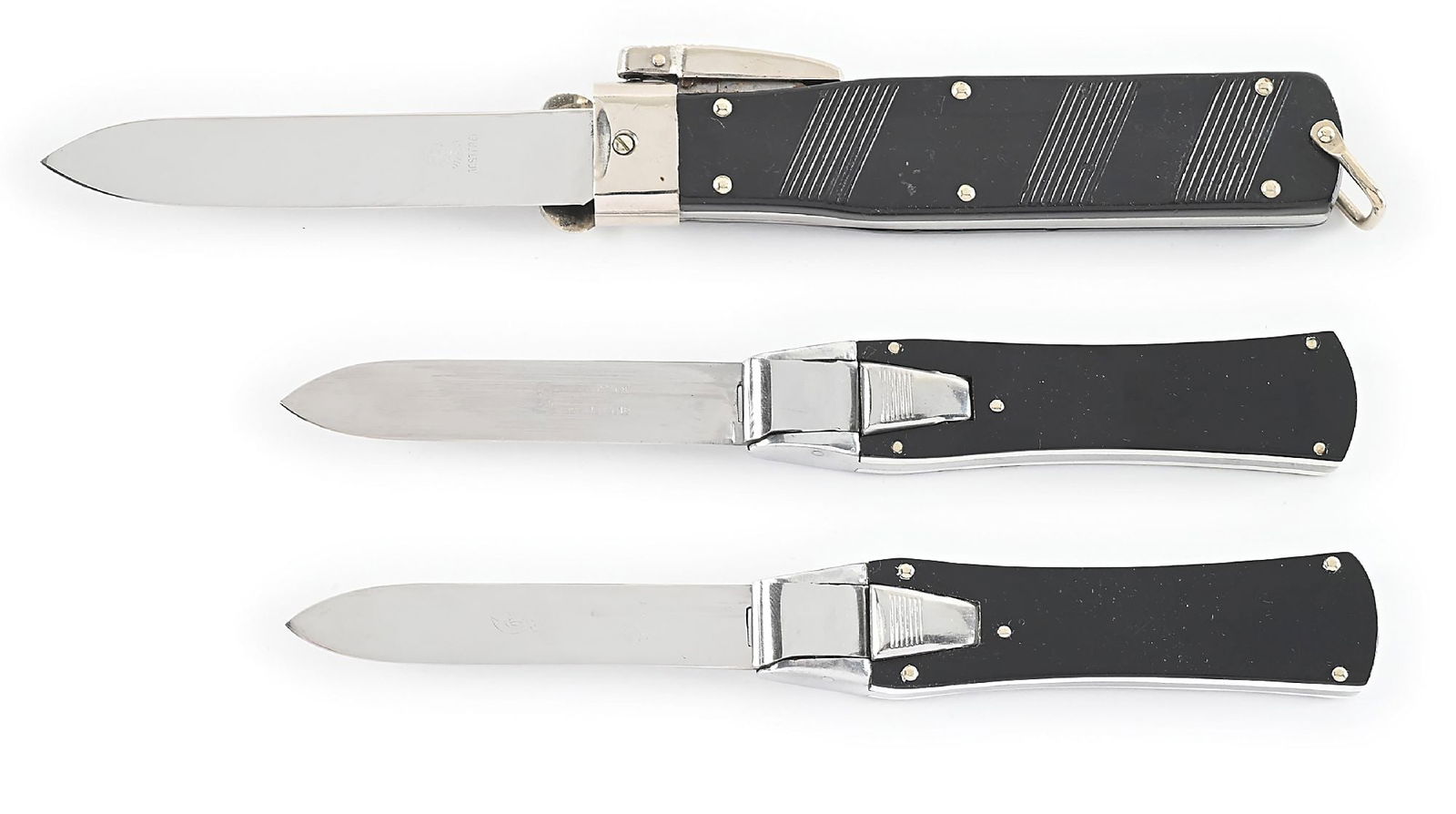 LOT OF 3: C. 1950S ANTON WINGEN JR. AND OTHELO GRAVITY KNIVES. (1 of 8)