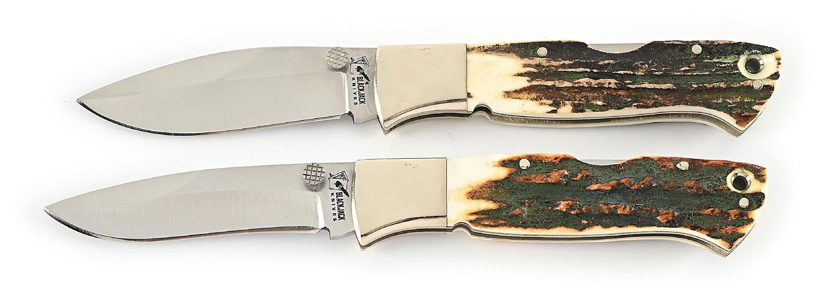LOT OF 2: C. 1980S BLACKJACK STAG HANDLE YUKON SKINNER AND MAMBA LOCK BACK FOLDERS. (1 of 9)