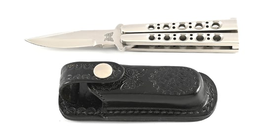 C. 1980S CUSTOM MADE BALI-SONG USA PACIFIC CUTLERY JODY SAMSON GROUND BOWIE BLADE SKELETON HANDLE