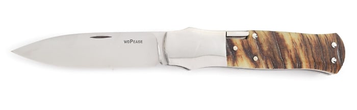 CUSTOM MADE W.D. PEASE RAMSHORN SIDE LOCK FOLDING KNIFE.