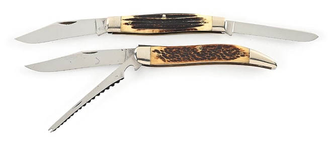 LOT OF 2: QUEEN CUTLERY CO. TOOTHPICK AND STOCKMAN POCKET KNIVES.