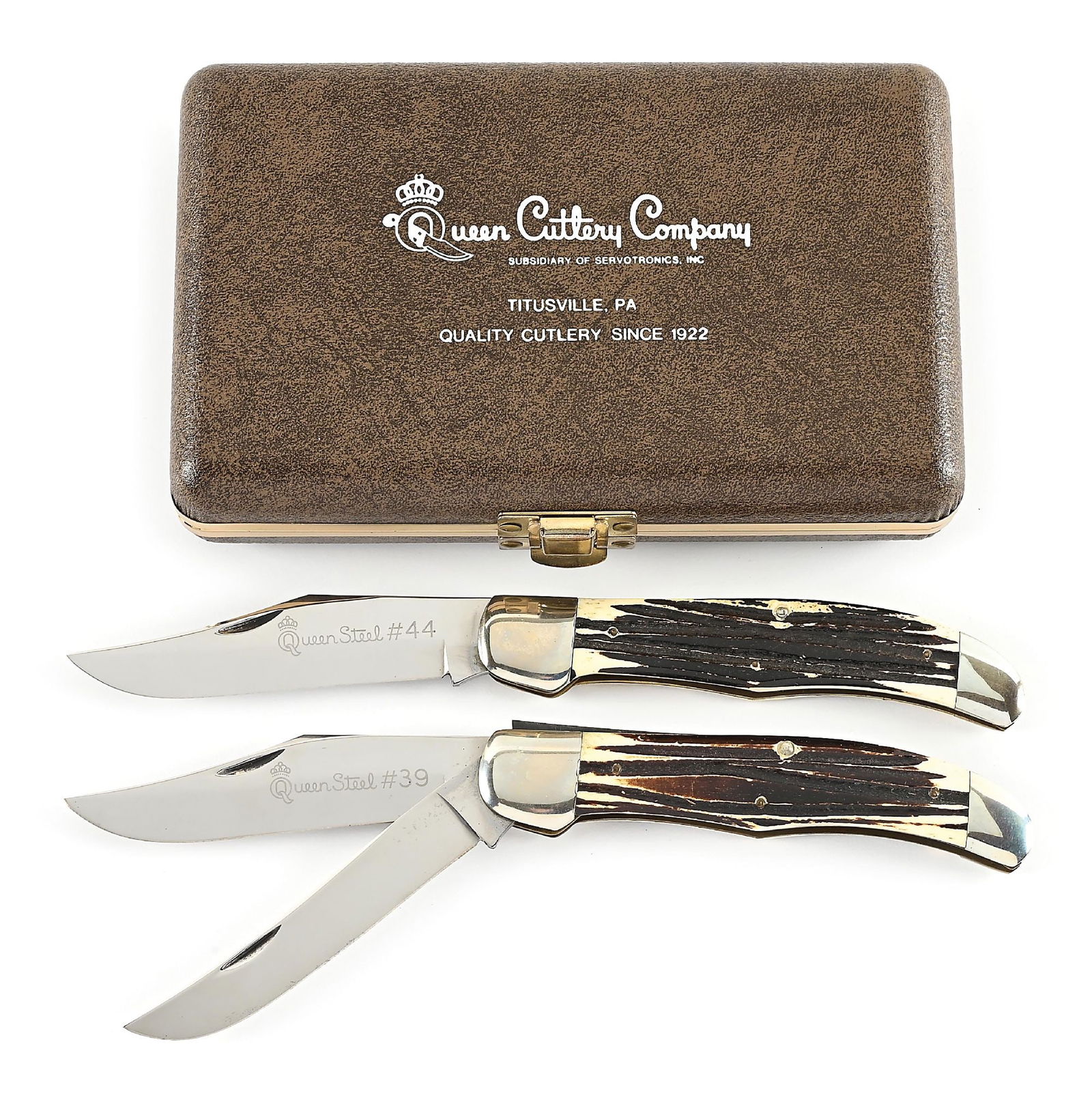 LOT OF 2: QUEEN FOLDING HUNTER FOLDING KNIVES #33 AND #44 WITH WINTERBOTTOM BONE IN QUEEN HARDSHELL (1 of 10)