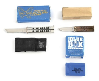 LOT OF 3: PACIFIC CUTLERY CORP #69 BALI-SONG BUTTERFLY KNIFE, KELGIN CUSTOM BUTTERFLY KNIFE, AND A