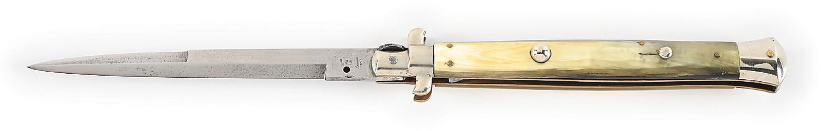 C.1950S LATAMA ITALY BAYONET BLADE ITALIAN STILETTO PICK LOCK SWITCHBLADE WITH BLONDE BRAZILIAN COW (1 of 6)