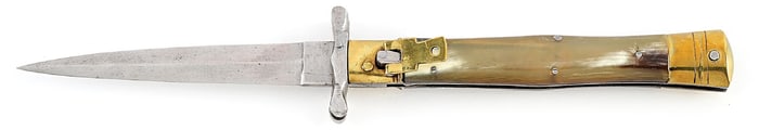 RARE C. 1920S-30S UNMARKED (MANIAGO OR FROSOLONE REGION) ITALIAN STILETTO LEVER LOCK FOLDING GUARD
