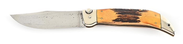 RARE C. 1920S KA-BAR REG. US. PAT OFF. UNION CUT CO OLEAN, NY USA STAG HANDE GRIZZLY SWITCHBLADE.