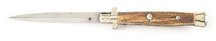 RARE C.1920S-30S UNMARKED ITALIAN STILETTO FLAT GUARD PICK LOCK SWITCHBLADE WITH BAYONET BLADE AND