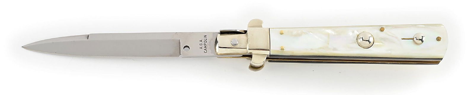 DISCONTINUED A.G.A. CAMPOLIN INOX ITALY ITALIAN FROSOLONE PICK LOCK STILETTO SWITCHBLADE WITH MOTHER (1 of 8)