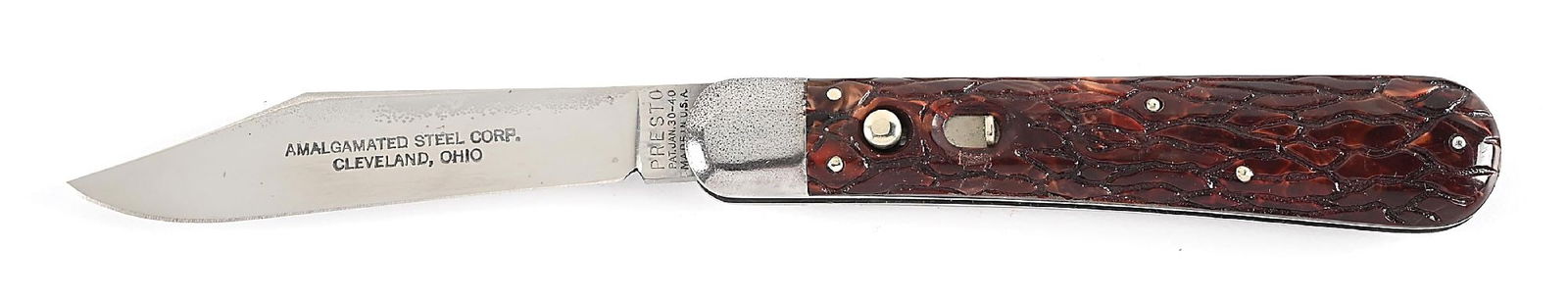 GEO. SCHRADE KNIFE CO. INC. PRESTO “BRAIN” PLASTIC/CELLULOID HANDLE BLADE ETCHED (1 of 7)