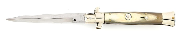 RARE C.1950S EIG CUTLERY ITALY KRIS BLADE ITALIAN STILETTO PICK LOCK SWITCHBLADE WITH BRAZILIAN COW