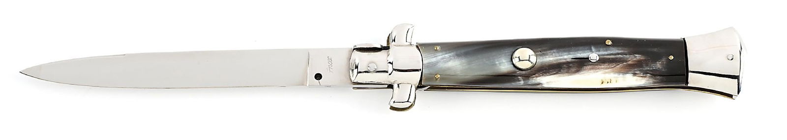 C. 1970S-80S ROSTFREI ITALIAN STILETTO SWIVEL BOLSTER SWITCHBLADE WITH BRAZILIAN COW HORN HANDLES. (1 of 7)