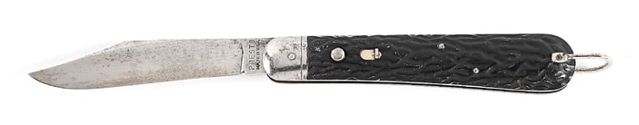 PRESTO MADE IN USA, GEO. SCHRADE BRIDGEPORT, CONN. METAL SHELL HANDLE LARGE PARATROOPER SWITCHBLADE