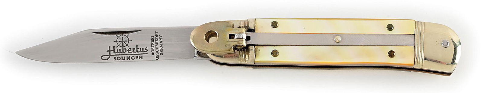 ORIGINAL HUBERTUS ROSTFREI GESCHMIEDET SOLINGEN GERMANY FACTORY GOLD LIP MOTHER OF PEARL LILI PUT (1 of 5)