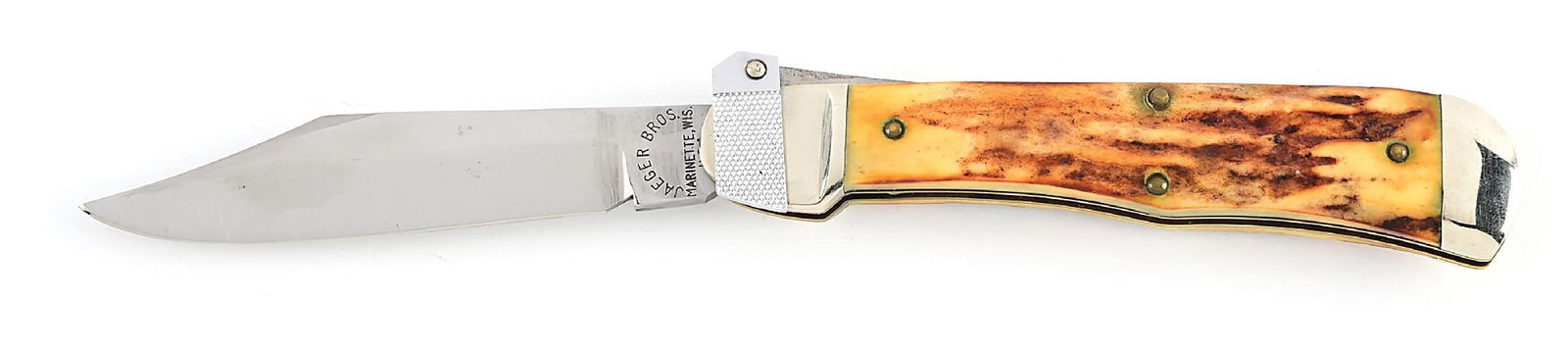 JAEGER BROS. STAG HANDLE LEVER LOCK SWITCHBLADE. (1 of 8)