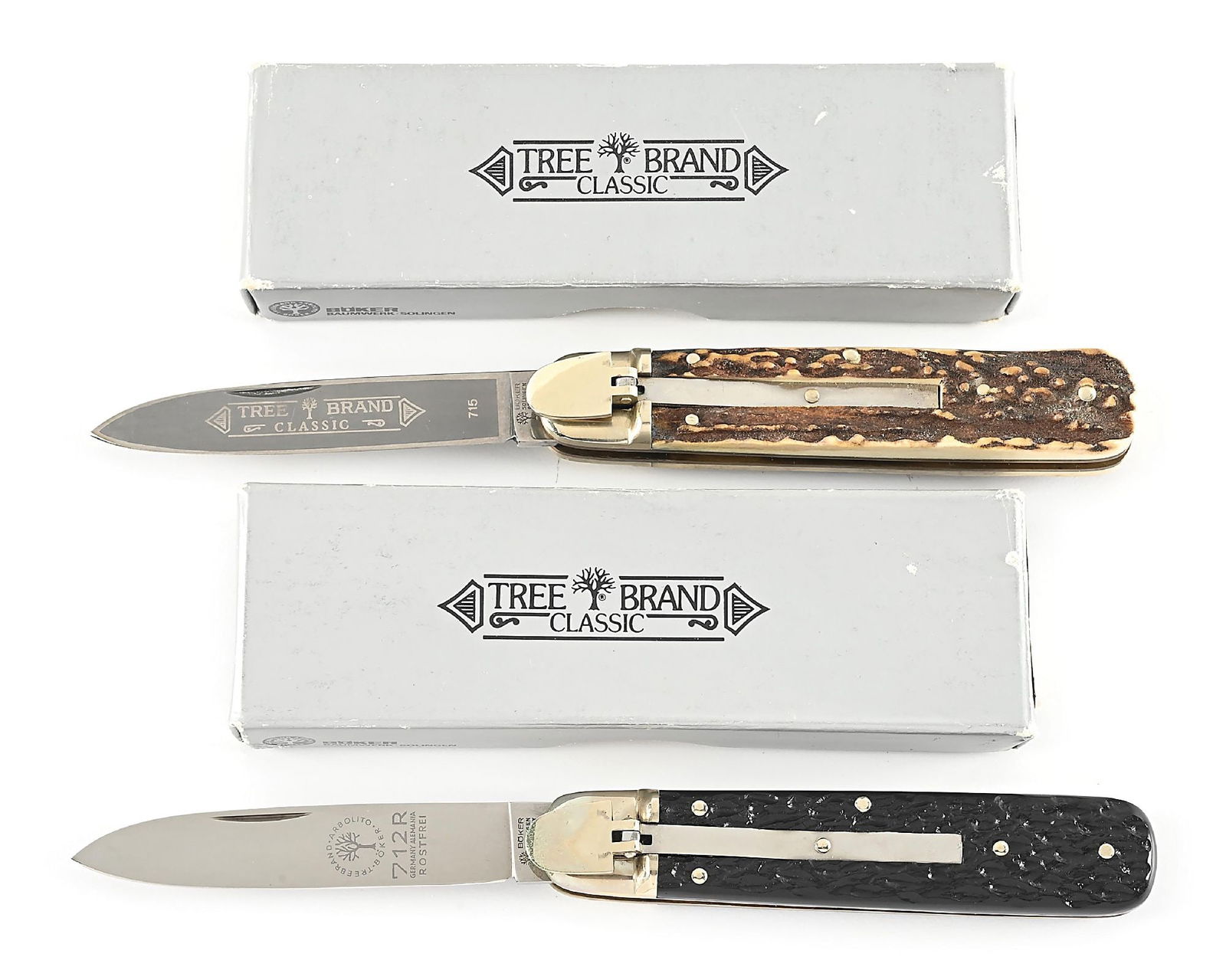 LOT OF 2: BOKER 712 AND 712R LEVER LOCK SWITCHBLADES IN ORIGINAL BOXES. (1 of 12)
