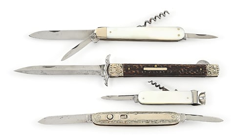 LOT OF 4: POCKET KNIVES INCLUDING HEDENGRAN & SON, BANNER FOLDING GUARD, AND SCHRADE CUT CO. DOUBLE