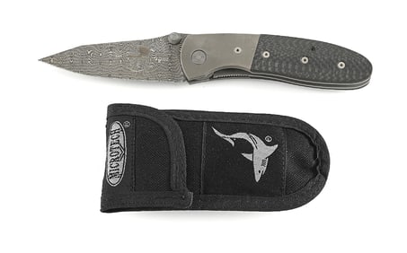 12/2000 DATED MICROTECH L.C.C. GREG LIGHFOOT DOUBLE ACTION SWITCHBLADE WITH DAMASCUS BLADE AND