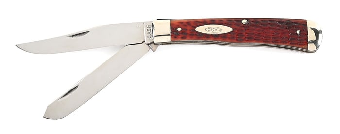 C. 1940-1964 CASE XX 6254 FIRST MODEL TRAPPER WITH RED BONE HANDLES.