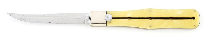 C. 1920-1940 CASE (TESTED XX ERA) PB91050 PUSH BUTTON SLIDE OUT LOCKING BLADE WITH IMITATION ONYX