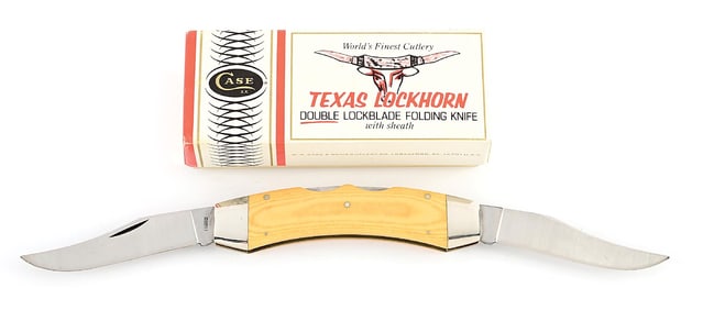 C. PRE-1980 CASE PROTO TEXAS LOCKORN IN ORIGINAL BOX WITH ORIGINAL LEATHER POUCH AND SLEEVE.