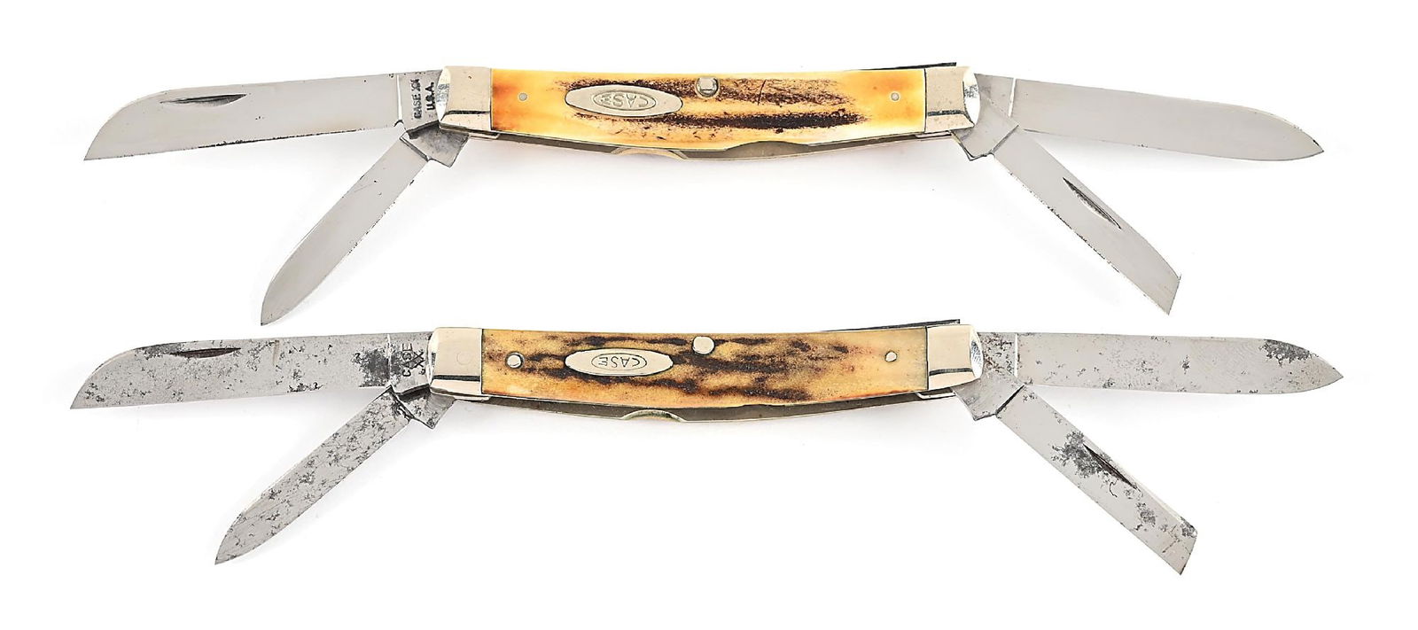LOT OF 2: CASE XX USA 54052 CONGRESS AND CASE XX 54052 CONGRESS KNIVES WITH STAG HANDLES. (1 of 11)