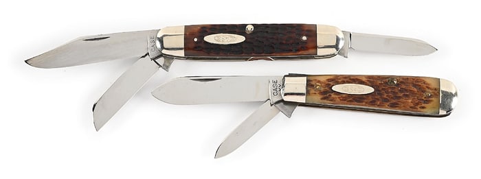 LOT OF 2: CASE XX 6345-1/2 BONE CATTLEMAN AND CASE XX 6235 EARLY ROGERS BONE JACK WITH SPEAR MAIN
