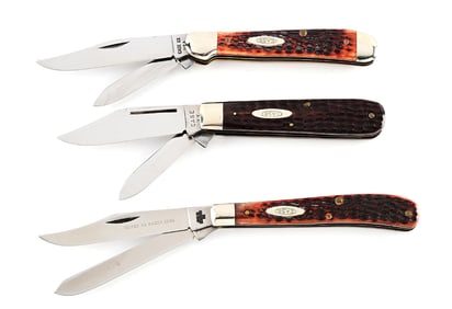LOT OF 3: CASE XX USA 6249 COPPERHEAD, CASE XX 62031-1/2 BONE JACK, AND CASE XX STAINLESS USA