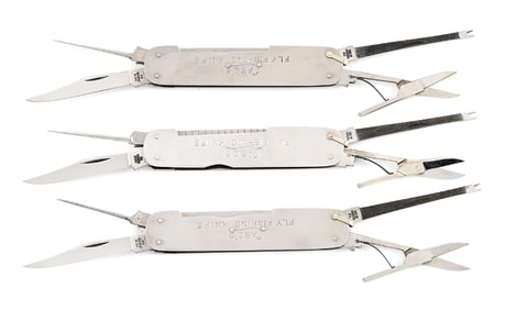 LOT OF 3: CASE XX STAINLESS CASE’S FLY FISHING KNIVES.