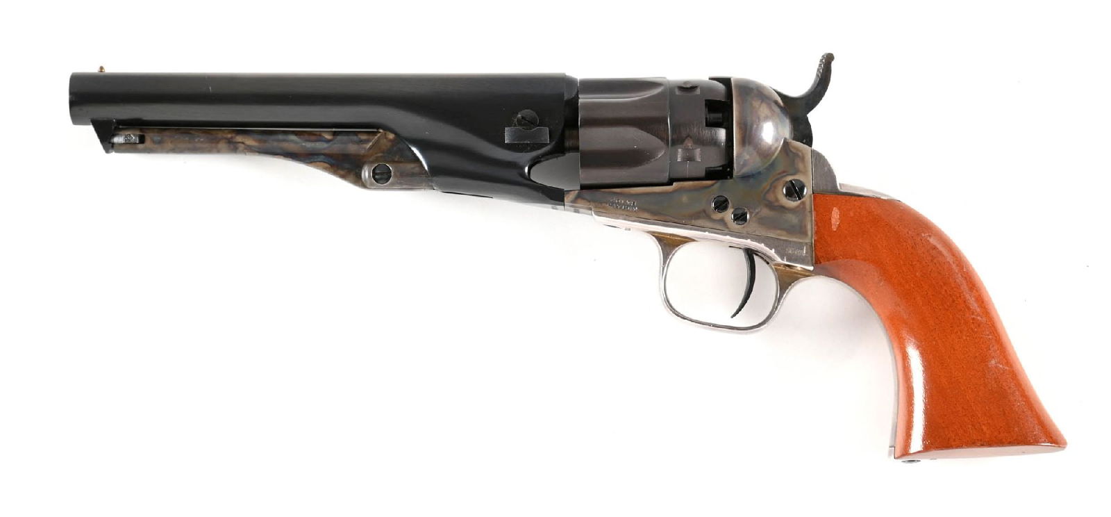 (A) SECOND GENERATION COLT POCKET POLICE SINGLE ACTION PERCUSSION REVOLVER IN BOX.: A Colt continuation rather than a replica. This example features the blue and case color finish, silver plated trigger guard and back strap, and walnut grips. It comes in its original matching number