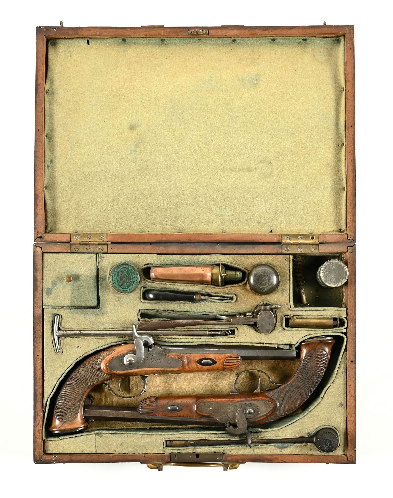 (A) CASED MATCH SET OF SWISS J. GILLI PERCUSSION SINGLE SHOT TARGET PISTOLS. (1 of 4)