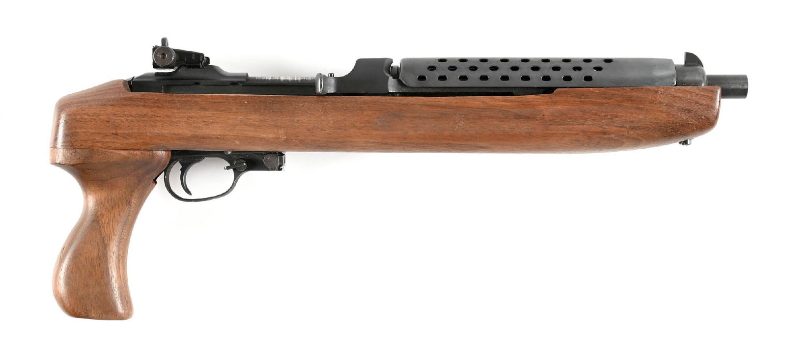 (M) IVER JOHNSON ENFORCER M1 CARBINE STYLE SEMI-AUTOMATIC PISTOL.: Introduced in the late 1970s and constructed of new and surplus M1 Carbine parts. One piece walnut stock with added pistol grip, metal heat shield, and an adjustable late style M1 carbine rear sight.