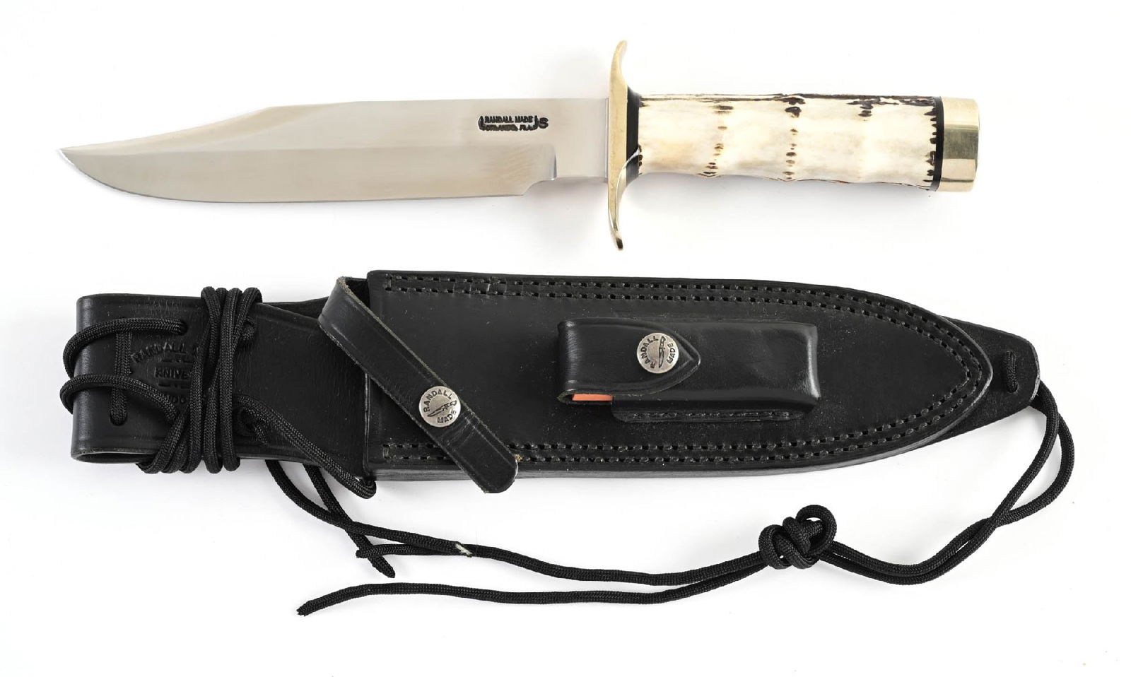 RANDALL MODEL 14 ATTACK.: Randall Model 1-7 with a clip point blade marked "RANDALL MADE / ORLANDO, FL" between Randall's signature scimitars with separate "S" denoting stainless steel construction. Blade is bright with great