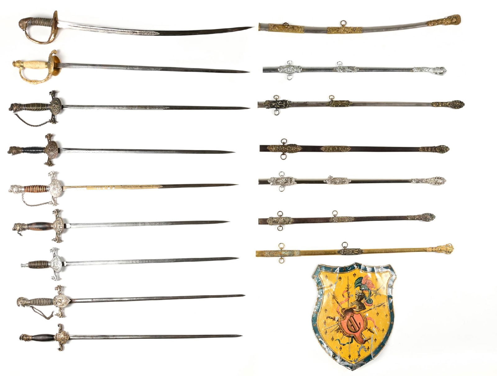 LOT OF 10: NINE FRATERNAL SWORDS AND ONE FRATERNAL SHIELD. (1 of 4)