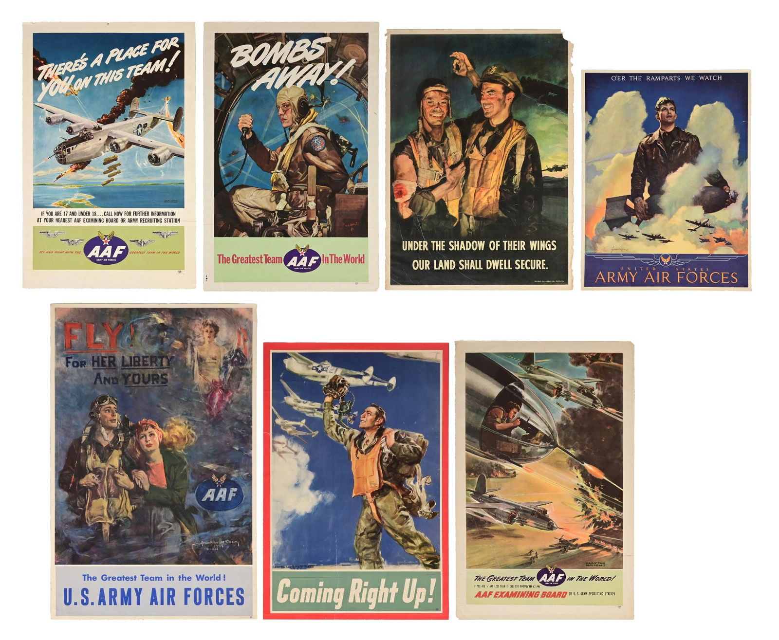 LOT OF 7: US WWII ARMY AIR CORPS RECRUITMENT AND WAR BOND POSTERS. (1 of 8)