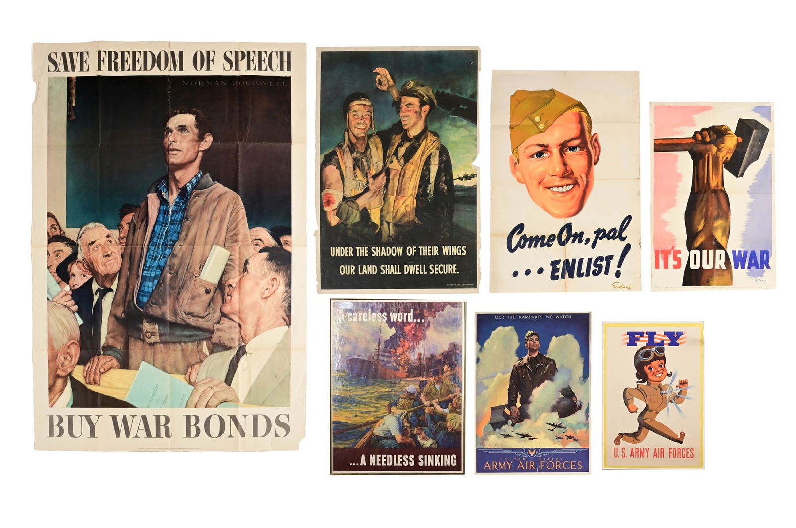 LOT OF 7: US WWII RECRUITMENT AND WAR BOND POSTERS. (1 of 8)