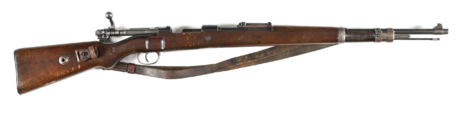 (C) SCARCE MAUSER-BORSIGWALDE S/243 G DATE K98 BOLT ACTION RIFLE (1935).: Manufactured in 1935. Arsenal blue finished with ramped blade front sight, tangent rear, Weimar eagle "H" Heer marked walnut stock, machined mounts, and a flat butt plate. Externally visible numbers m
