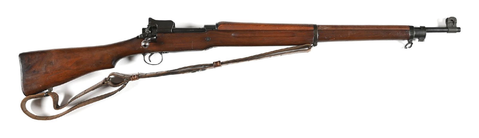 (C) RARITAN ARSENAL REBUILD WINCHESTER US MODEL OF 1917 BOLT ACTION RIFLE.: While the frame is marked Winchester, this rebuild sports an Eddystone walnut stock, bolt, and sear with a Remington front sight. The walnut stock has the boxed "RA-P" Raritan stamp. The frame retains