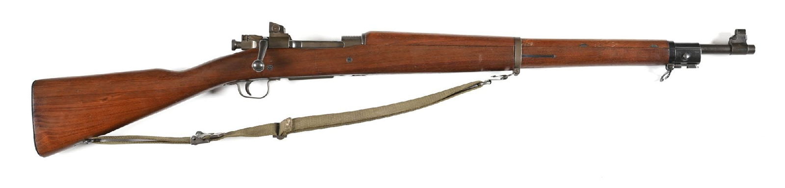 (C) U.S. REMINGTON MODEL 1903-A3 BOLT ACTION RIFLE.: The barrel is stamped RA and dated 3-43. Standard issue with pressed steel parts, the rear bridge A3 rear sight, walnut stock with two reinforcing bolts, no finger grooves and the long forearm with no