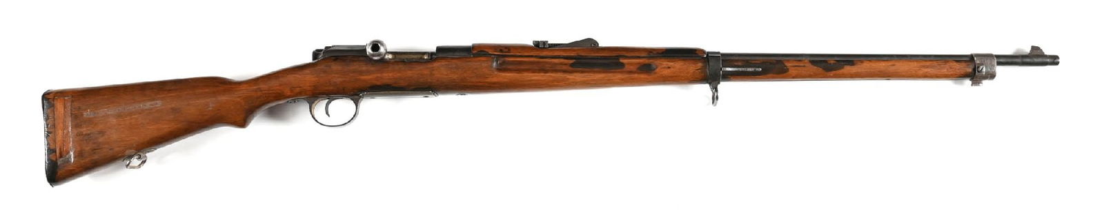 (C) GREEK STEYR MODEL 1903/14 MANNLICHER-SHOENAUER BOLT ACTION RIFLE.: Manufactured in 1914 for Greece as an updated Model 1903, the contract was uncompleted due to the outbreak of World War I. This example has full reapplied blue finish. Receiver has been scrubbed of th