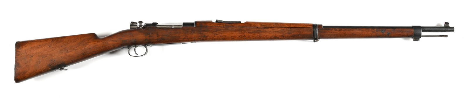 (C) DWM CHILENO M1895 MAUSER BOLT ACTION RIFLE.: Classically configured with period reapplied arsenal blued finish, barleycorn front sight, ladder rear, and walnut stocks. Externally visible numbers match, excluding a few bolt components which are n