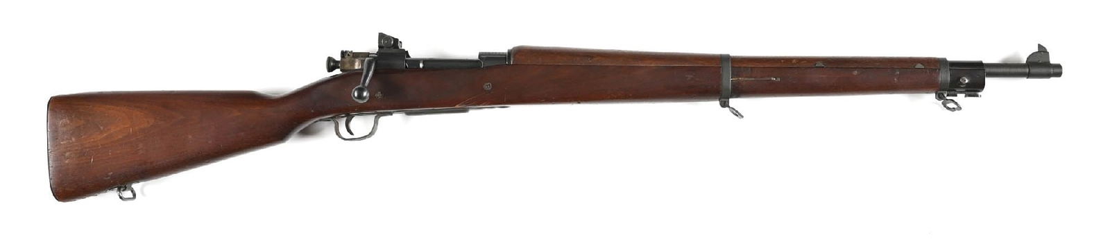 (C) WWII U.S. REMINGTON MODEL 1903-A3 BOLT ACTION RIFLE.: This is a mid war rifle with the RA 6-43 stamp. Standard features include the press steel parts, the rear bridge A3 rear sight, the smooth steel butt plate with trap door. The walnut stock is the so c