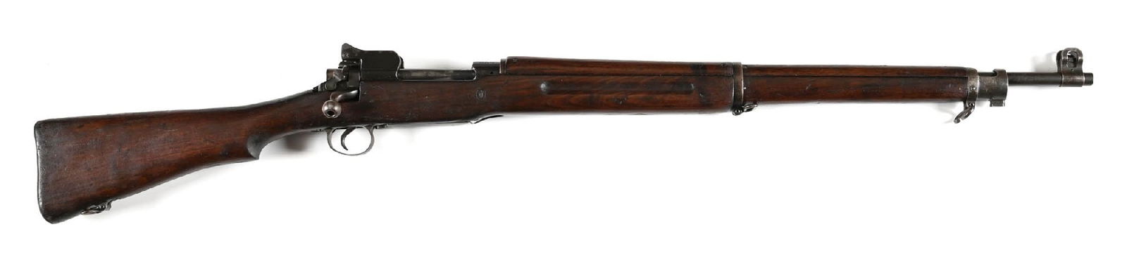 (C) EDDYSTONE US MODEL 1917 .30-06 SPRINGFIELD BOLT ACTION RIFLE.: The Eddystone barrel is dated 4-18. Eddystone front sight with a Remington stamped rear sight, a Winchester bolt handle, blue finish, and a walnut stock that shows no maker stamp at end and only has a