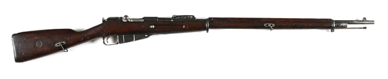 (C) FINNISH WESTINGHOUSE M91 MOSIN NAGANT 7.62X53MMR BOLT ACTION RIFLE.: Manufactured in 1915 to fulfill a World War I Imperial Russian contract. Hex receiver with non boxed "SA" stamp. Barrel extension has an intact Peter the Great eagle and small boxed "SA" Finnish prope