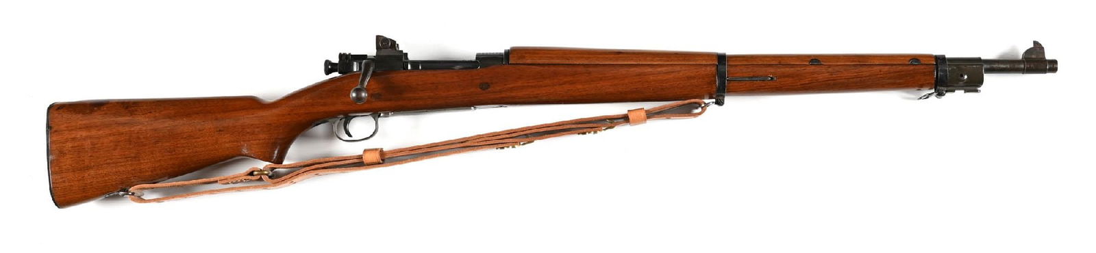(C) SMITH-CORONA US MODEL 1903-A3 .30-06 BOLT ACTION RIFLE.: The SC barrel is dated 12-43. All metal is typical for War era with pressed steel furniture, the A3 type rear sight, the arsenal blue-black finish but the walnut stock is a replacement pistol grip C t
